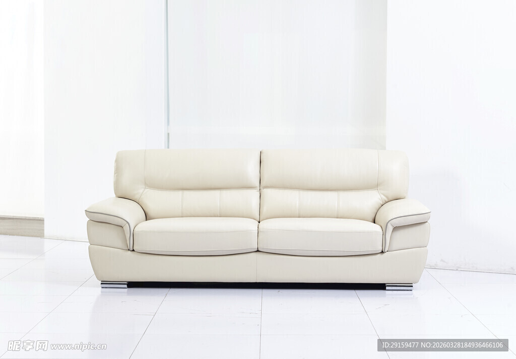 米白色双人皮质沙发