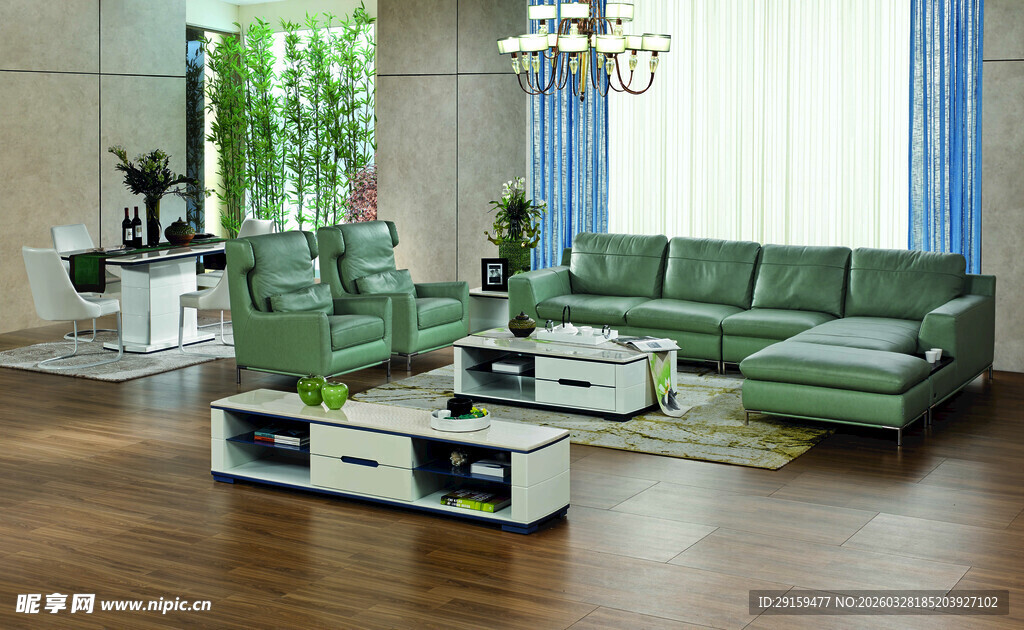 现代简约风格绿色客厅沙发