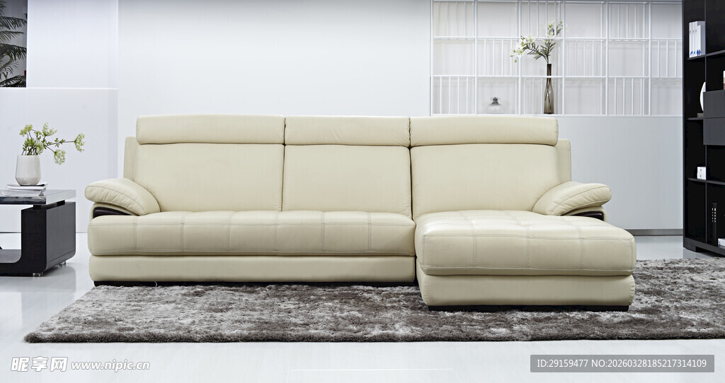 米白色现代简约转角沙发