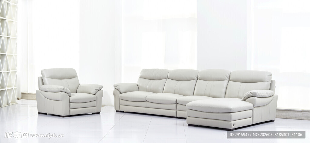 现代简约白色真皮沙发组合