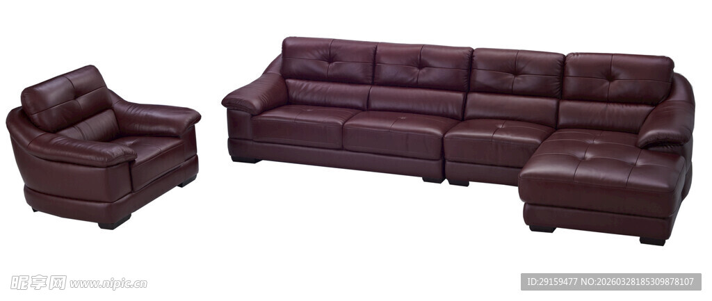 棕色皮质沙发与单人椅