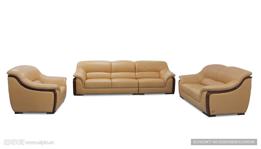 棕色皮质沙发组合