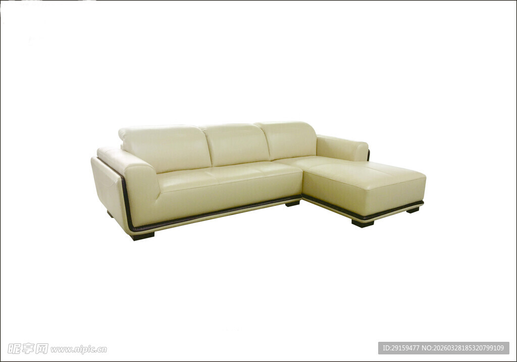 米黄色转角皮质沙发