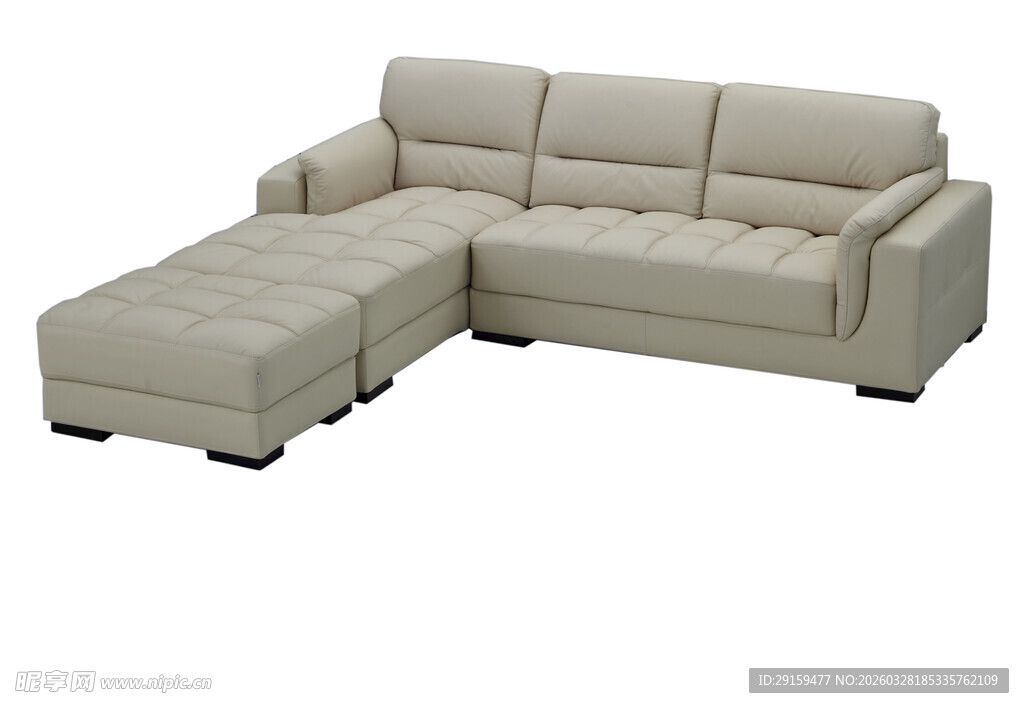 米色转角皮质沙发