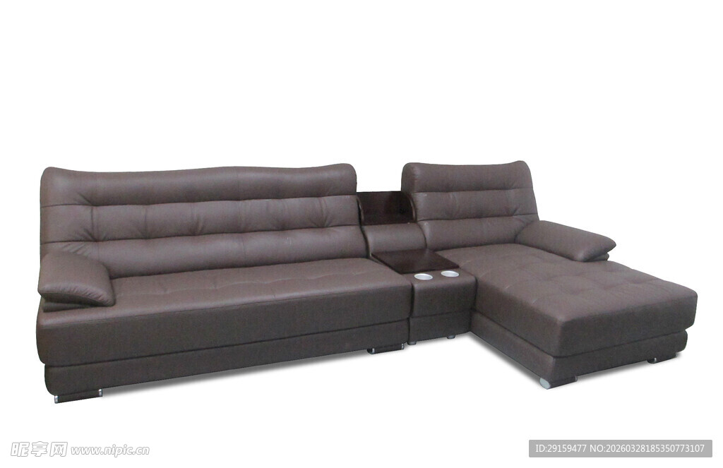 深棕色转角皮质沙发