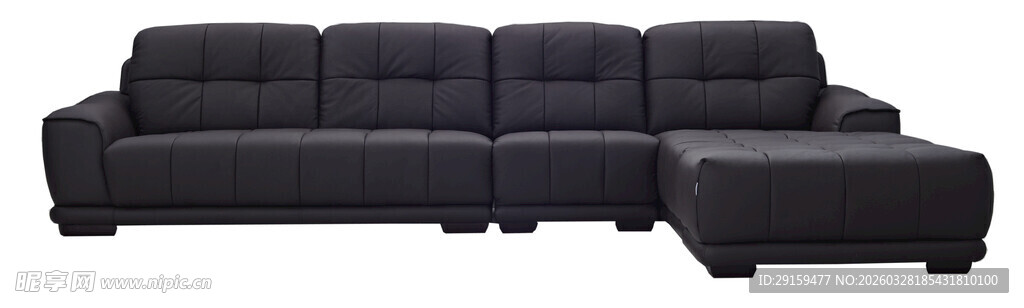 现代黑色转角布艺沙发