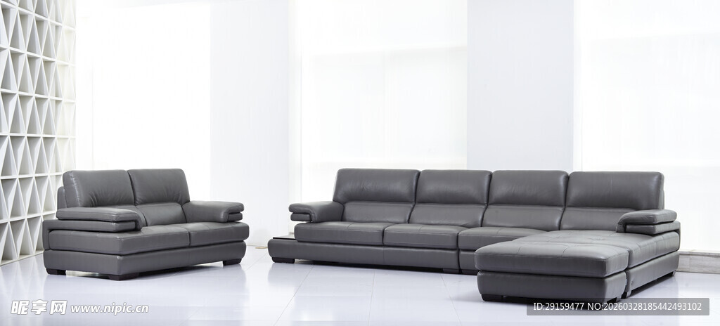 现代简约风格黑色真皮沙发