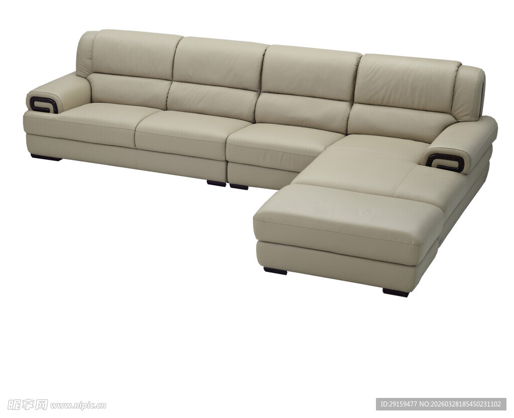 米色转角皮质沙发