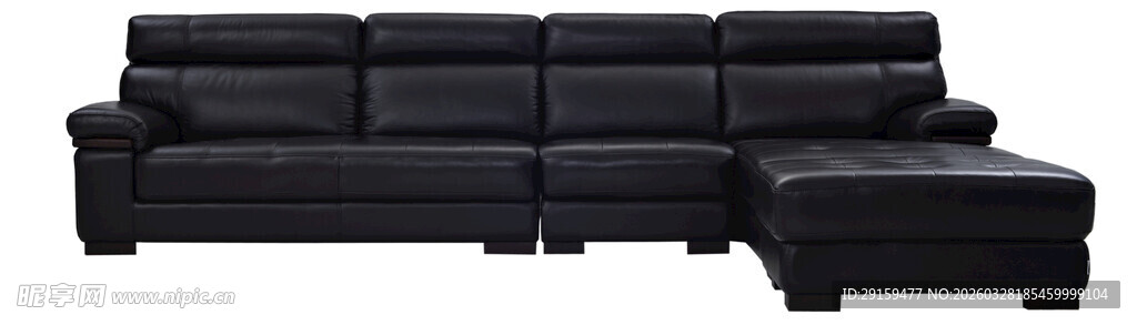 黑色转角真皮沙发