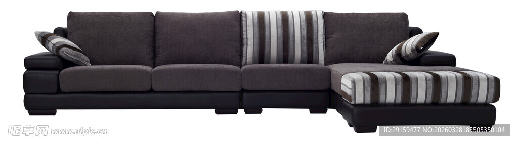 现代简约深色布艺转角沙发
