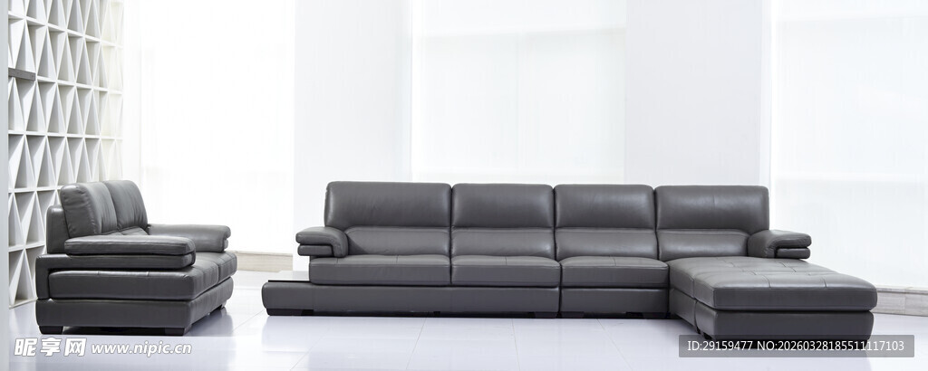 现代风格黑色组合皮沙发