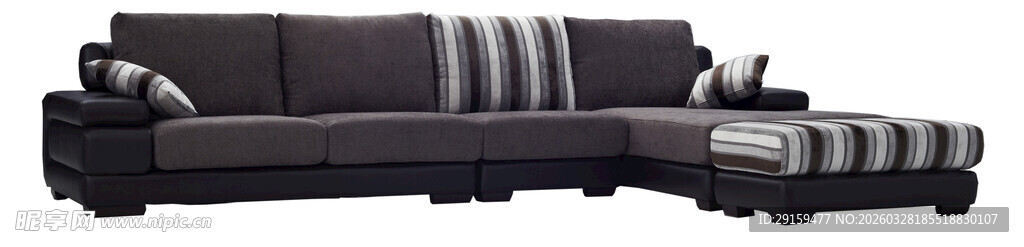 现代风格深色布艺转角沙发