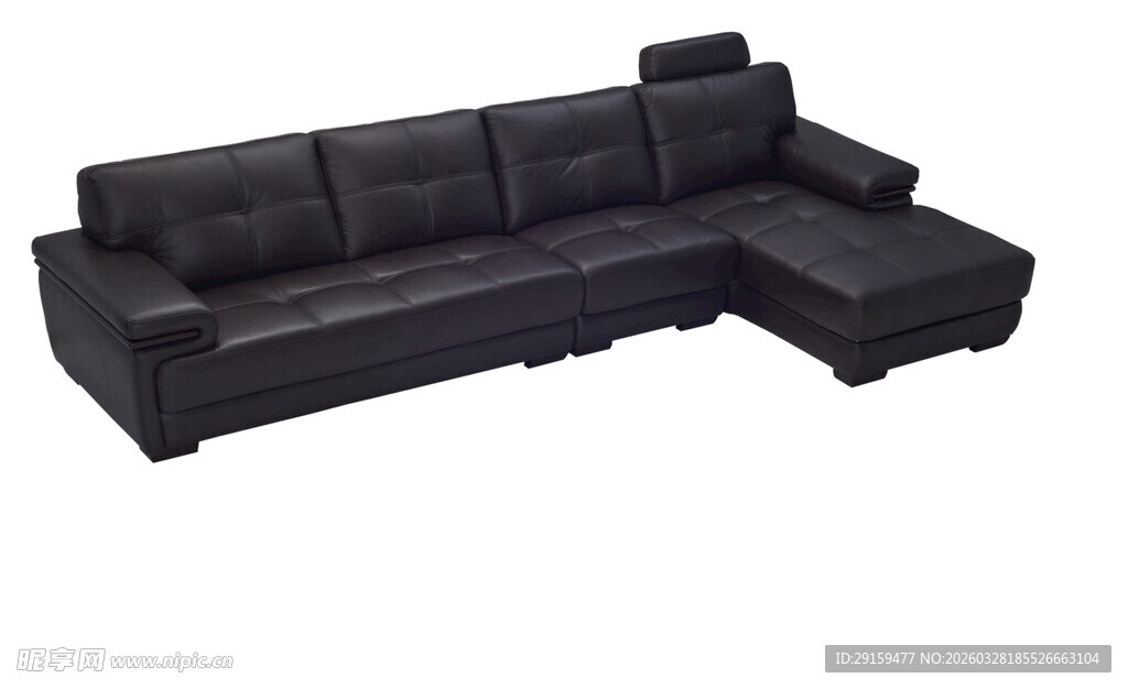 黑色转角真皮沙发