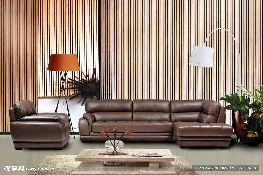 现代风格真皮沙发客厅场景