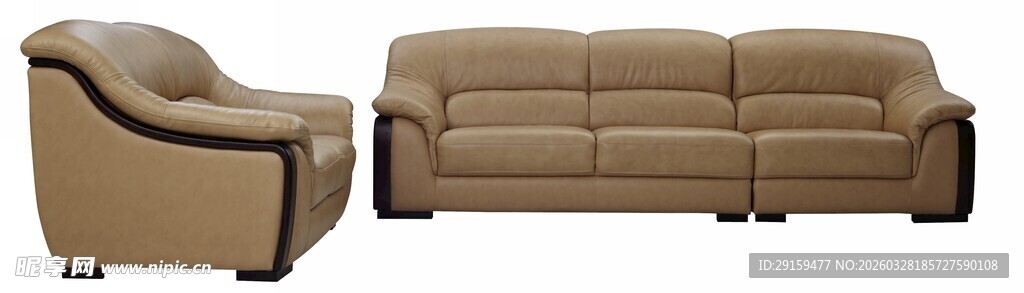 棕色皮质沙发组合