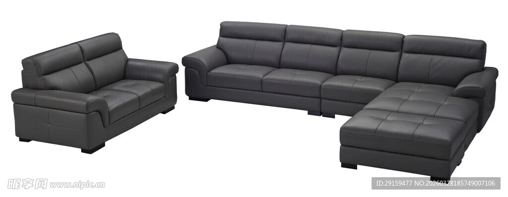 黑色皮质沙发组合套装