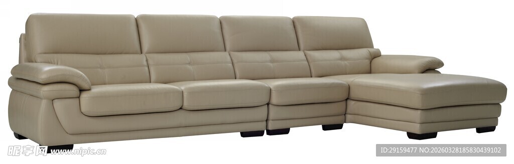 米色转角皮质沙发