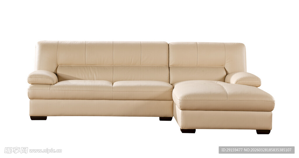 米色转角真皮沙发