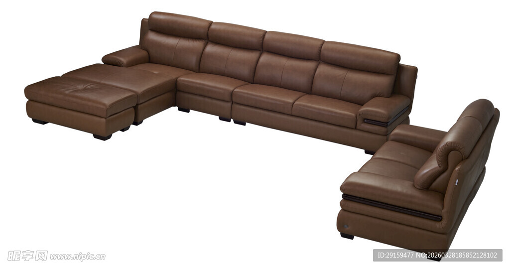 棕色真皮转角沙发组合