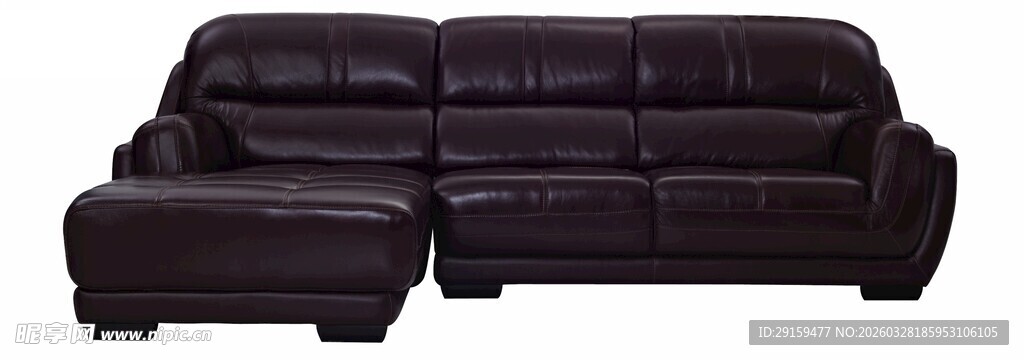 深紫色真皮转角沙发