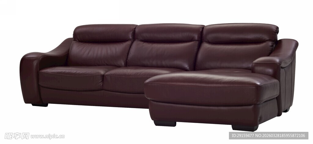 深棕色真皮转角沙发