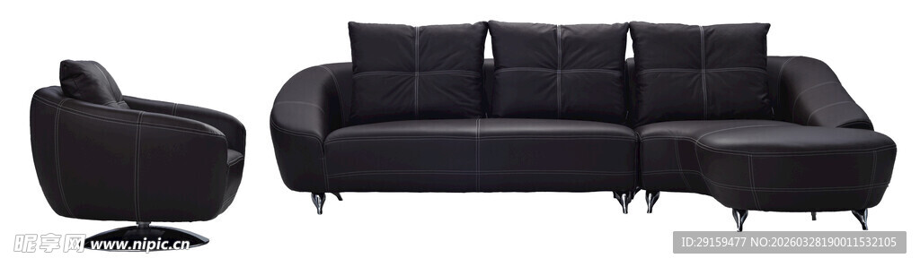 现代黑色沙发组合