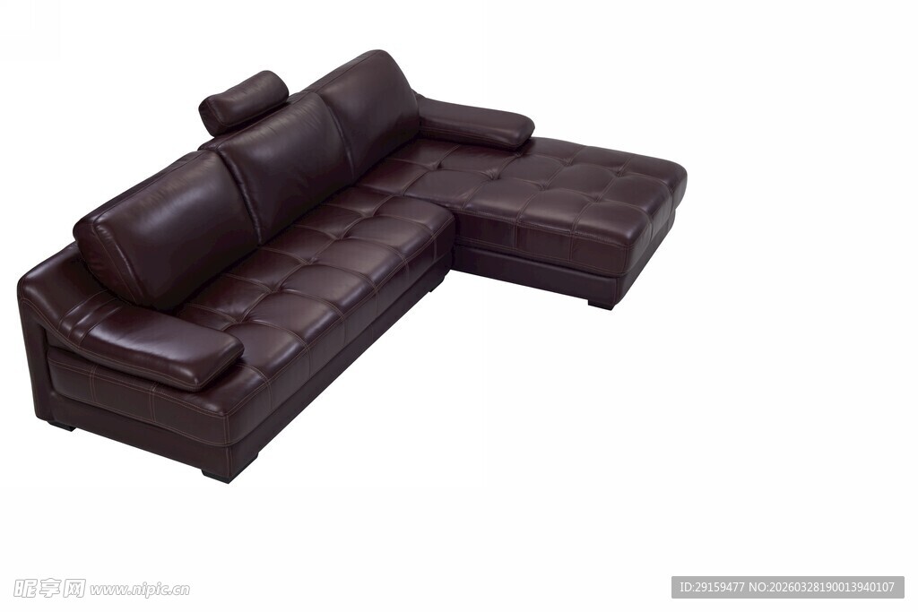 深棕色转角皮质沙发