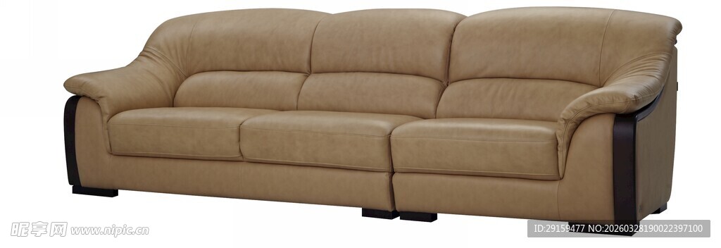 棕色皮质三人沙发