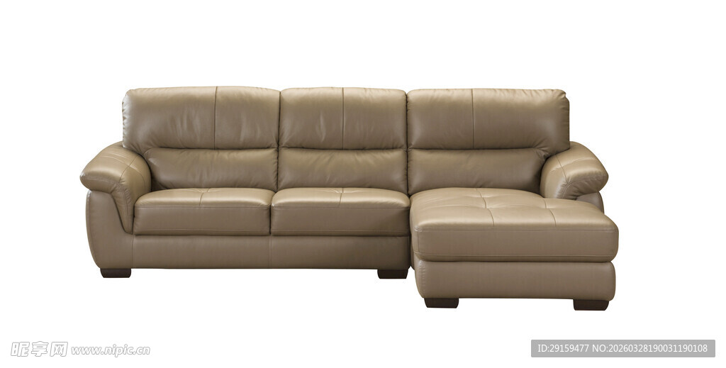 米色转角皮质沙发