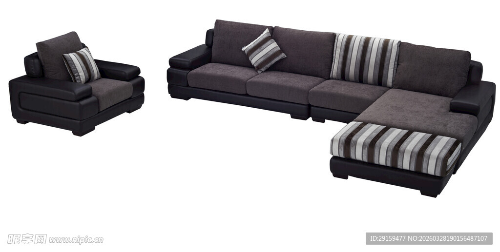 现代简约黑色布艺沙发组合