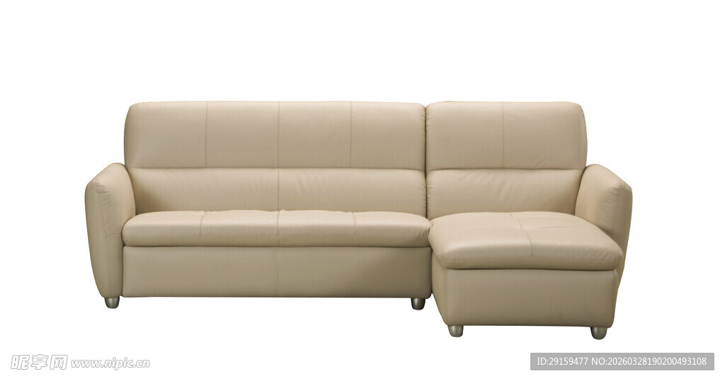 米色转角皮质沙发