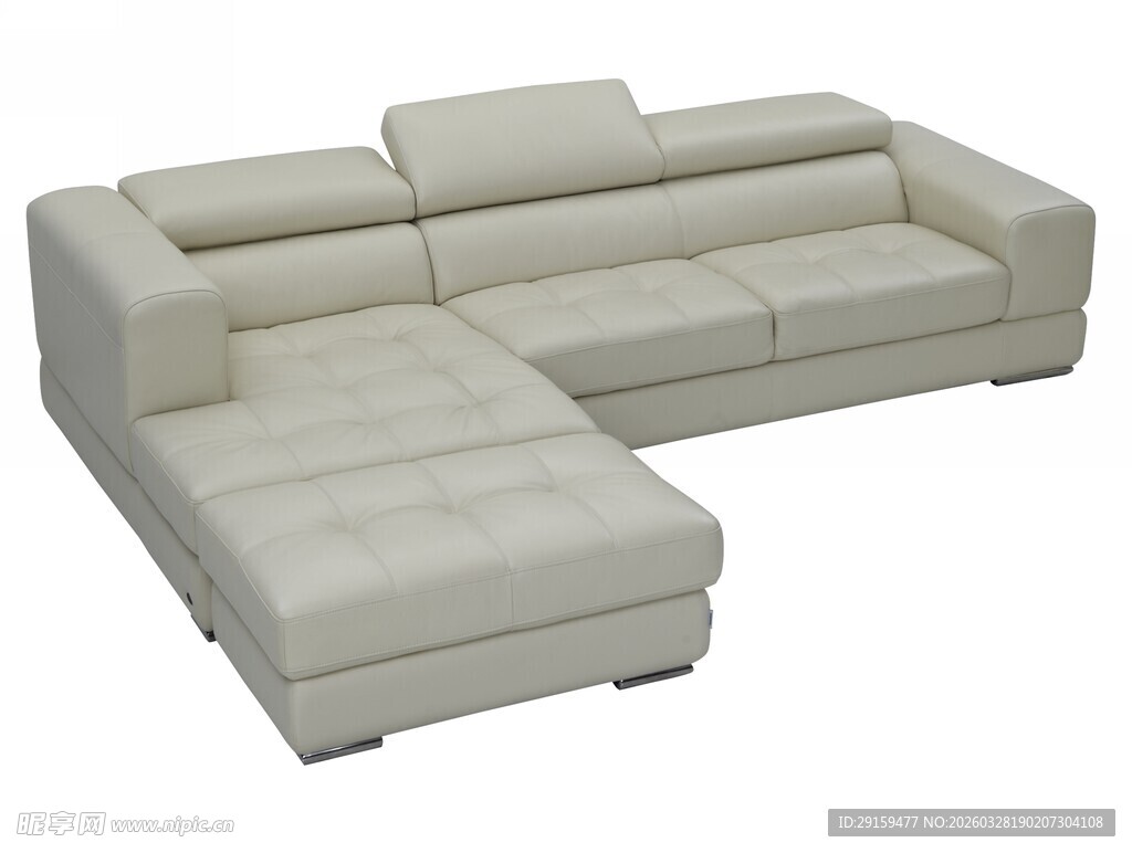 浅米色转角皮质沙发