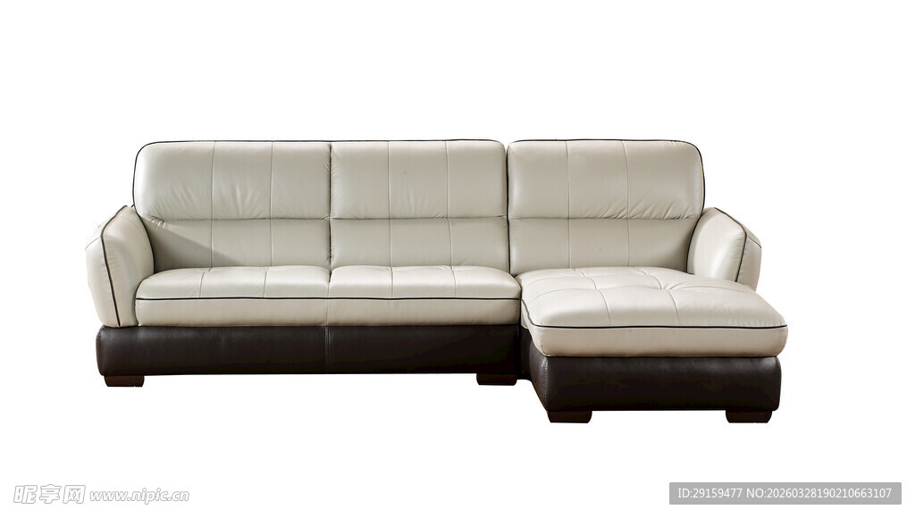 米白色转角皮质沙发