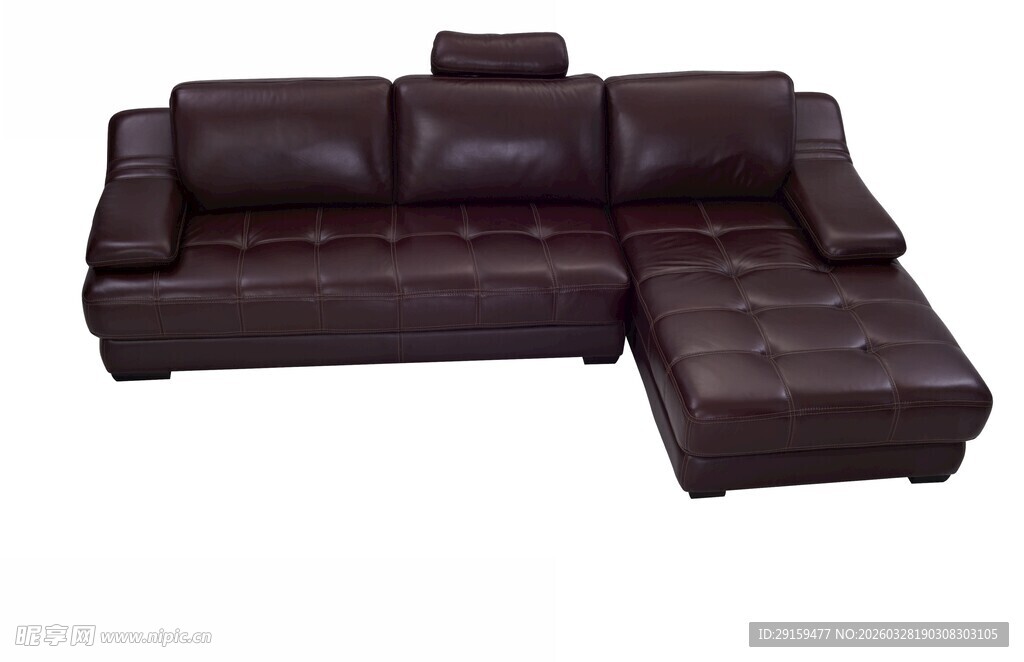 深棕色转角真皮沙发