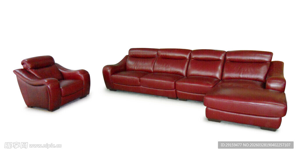 红色真皮沙发组合套装