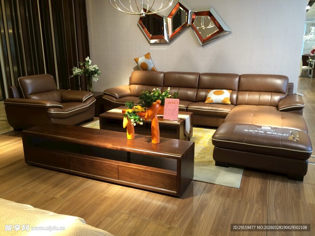 现代风格客厅棕色沙发布置