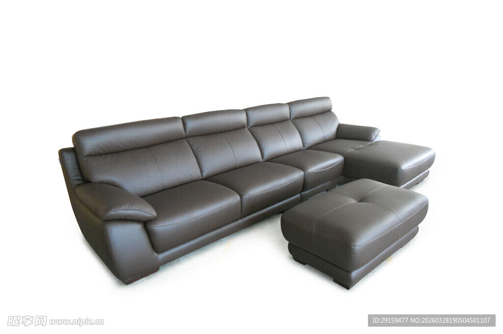 现代黑色皮质转角沙发