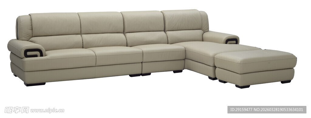 米色转角皮质沙发