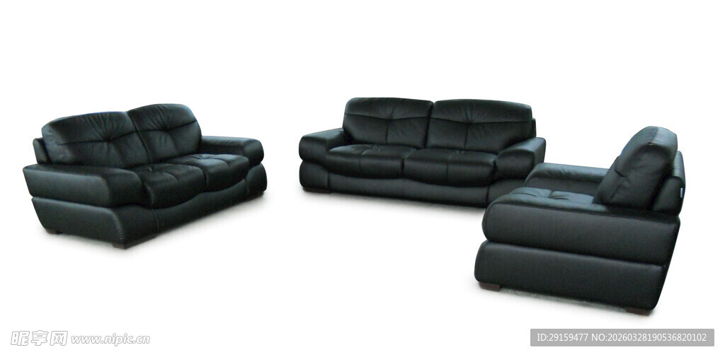 黑色皮质沙发组合
