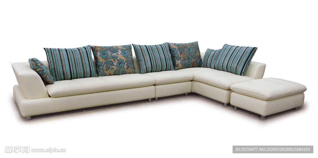 米白色转角沙发配多彩抱枕