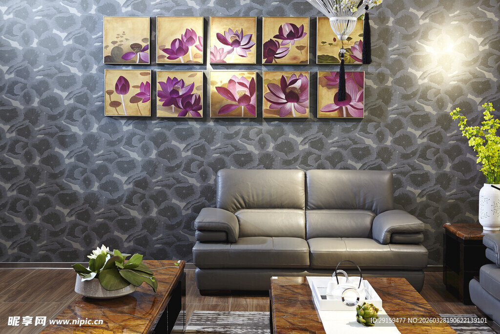 客厅花卉挂画沙发装饰场景