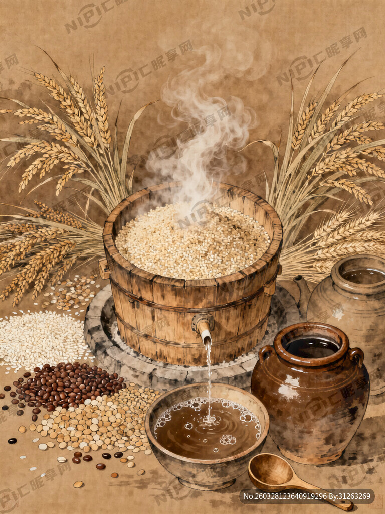 五谷古法酿酒图案