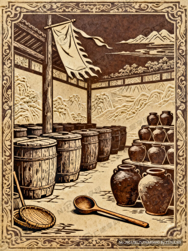 古代传统古法酿酒背景图案