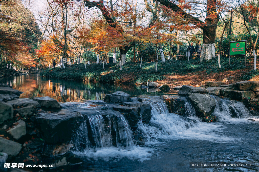 秋日溪边瀑布美景