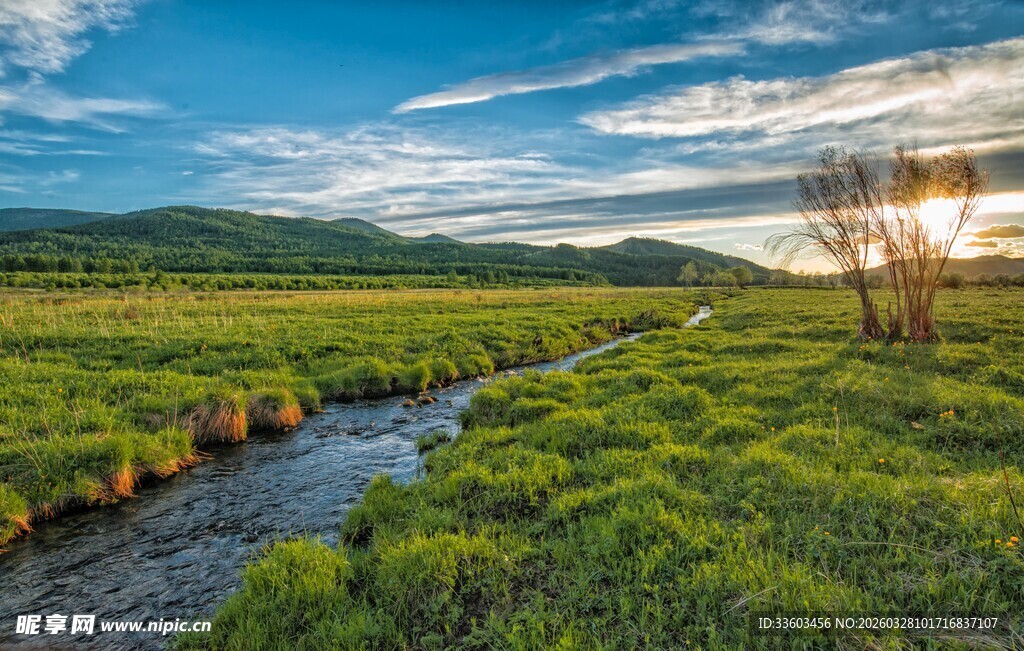 草原溪流美景