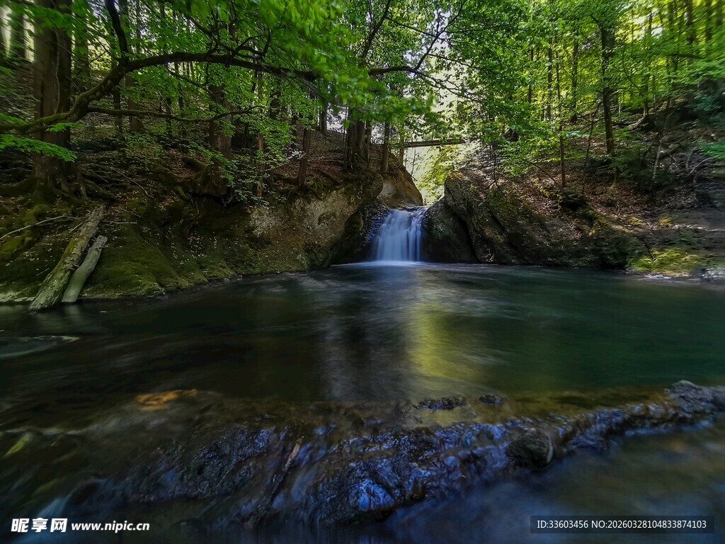 森林中的清幽小瀑布