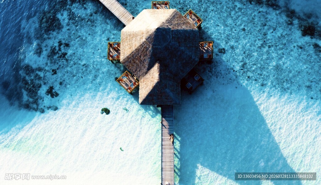 雪中小屋及延伸长桥