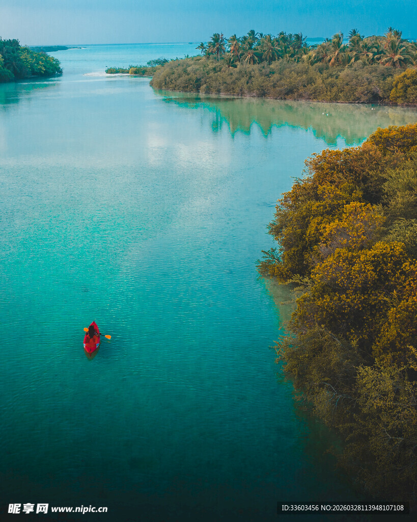 泛舟碧绿水域的惬意时刻