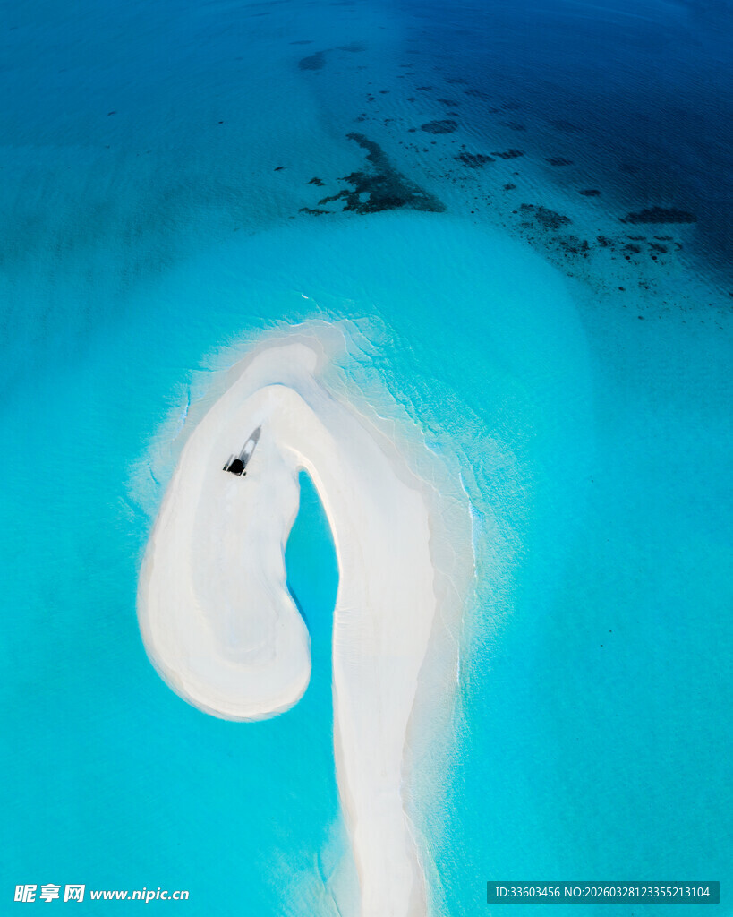 俯瞰海中形似动物的沙洲