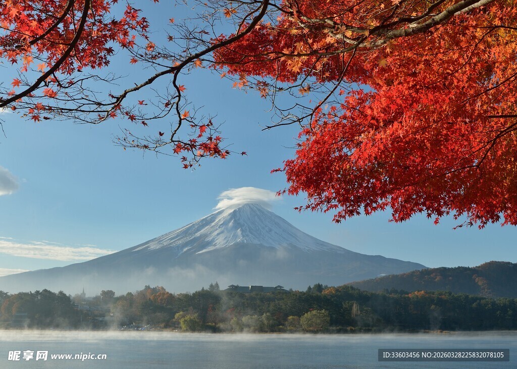 富士山湖畔的秋日美景